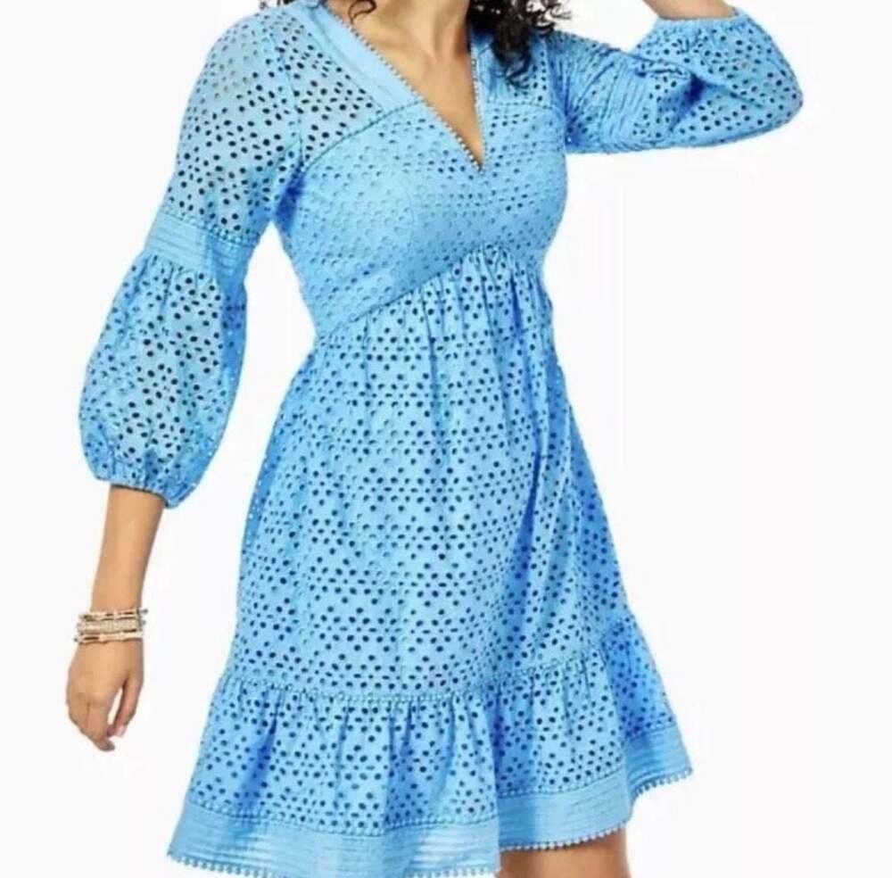 Lilly Pulitzer Lucinda Eyelet Cotton Dress in Zanzibar Blue Sz 14